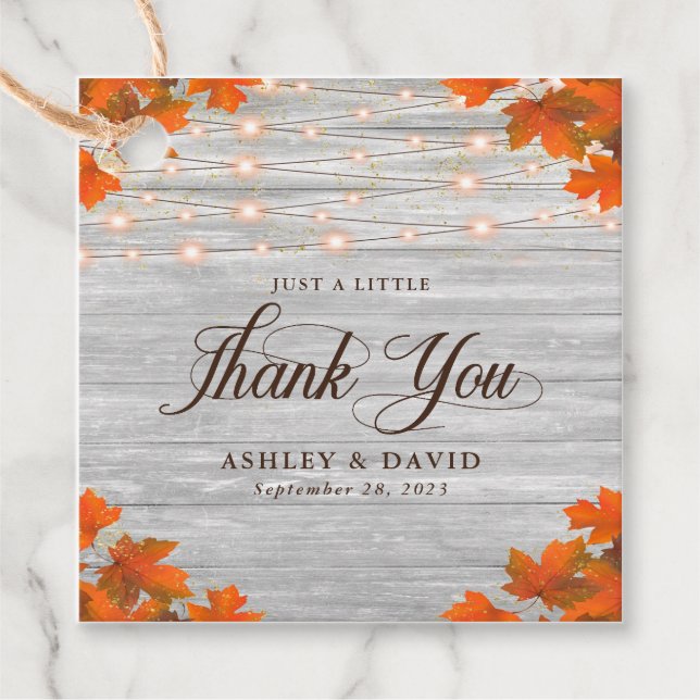 Rustikale Herbstlaube aus Holz - Danke für Ihre Ho Geschenkanhänger (Vorderseite)