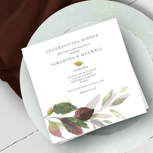 Rustikale Herbstlaube Erntedank Abendessen Einladung (Thanksgiving dinner invitation autumn leaves)