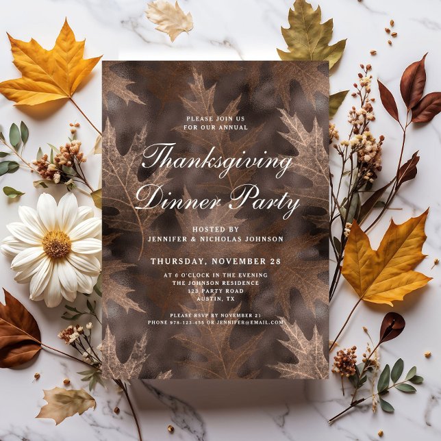 Rustikale Herbstlaube Erntedank Dinner Party Einladung (Rustic Fall Leaves Thanksgiving Dinner Party Invitation)