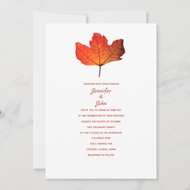 Rustikale Herbstleaf Burnt Orange Maple Classy Wed Einladung (Vorderseite)