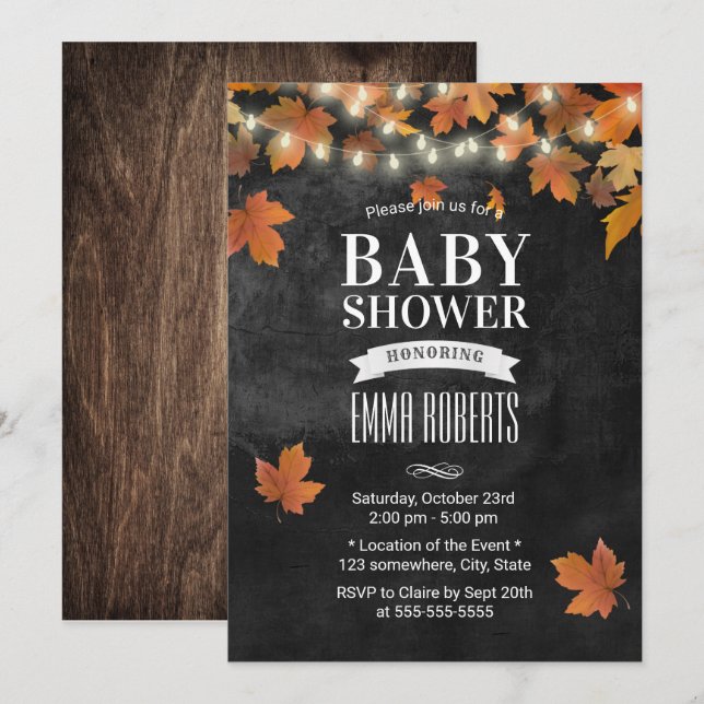 Rustikale Herbstleaves Chalkboard Babydusche Einladung (Vorne/Hinten)