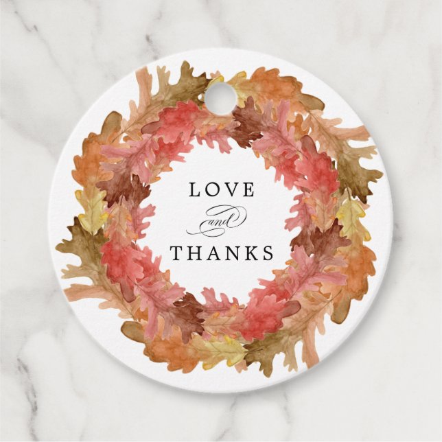 Rustikale Herbstleaves fallen Wreath-Hochzeit Geschenkanhänger (Vorderseite)