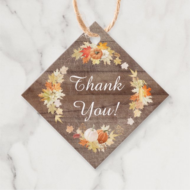 Rustikale Herbstleaves Pumpkin Brautparty Gefallen Geschenkanhänger (Vorderseite)