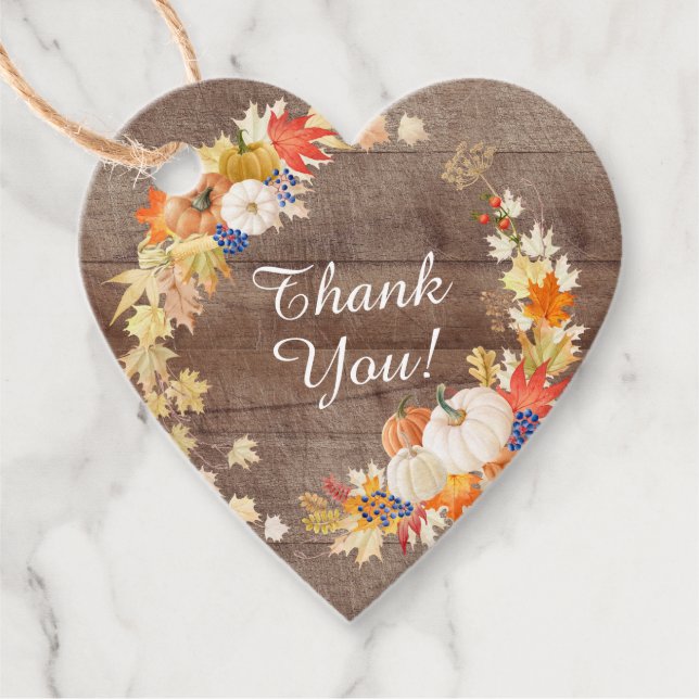 Rustikale Herbstleaves Pumpkin Brautparty Gefallen Geschenkanhänger (Vorderseite)