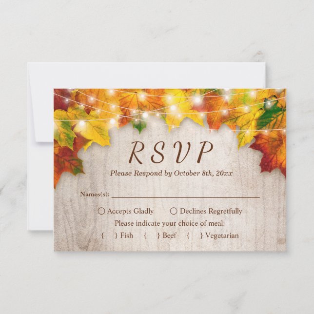 Rustikale Herbstlichter beleuchten RSVP Hochzeit (Vorderseite)