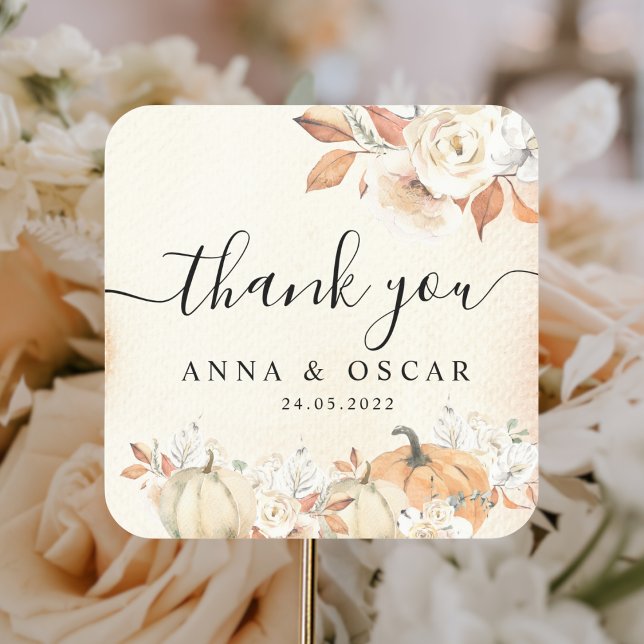 Rustikale Herbstpumpen und Blume Quadratischer Aufkleber (Von Creator hochgeladen)