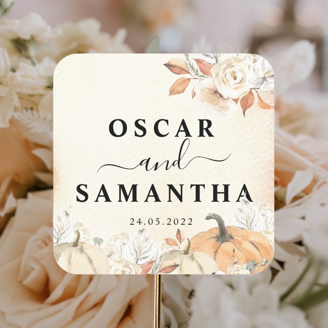 Rustikale Herbstpumpen und Blume Quadratischer Aufkleber (Von Creator hochgeladen)