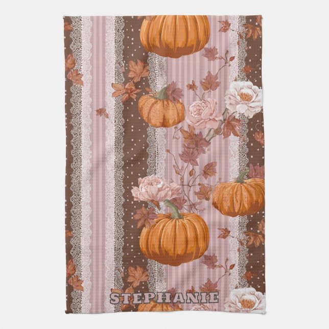Rustikale Herbstpumpen und Blumenstrauß nahtlos Geschirrtuch (Vertikal)
