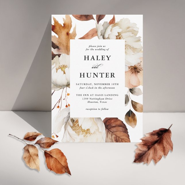 Rustikale Herbstromantische Blumenhochzeit Einladung (Rustic fall florals in this stylish wedding invitation.)