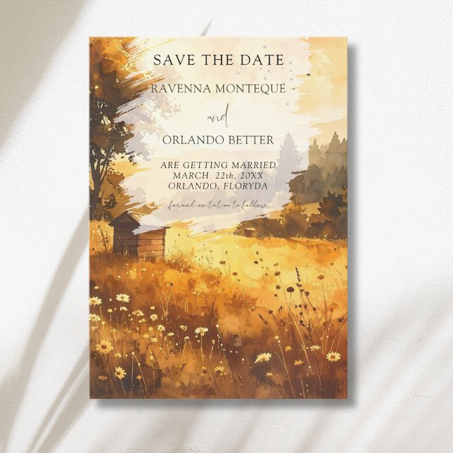 Rustikale Herbstscheune-Wiesen-Wasserfarben-Hochze Save The Date (Von Creator hochgeladen)
