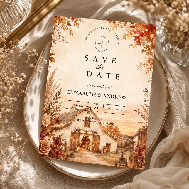 Rustikale Herbstscheunen-Hochzeit Save The Date (Von Creator hochgeladen)