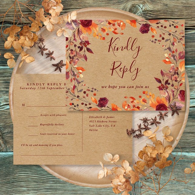 Rustikale Herbstsonnenanfrage UAWG Postkarte (Rustic Fall Autumn Song Request RSVP Postcard)