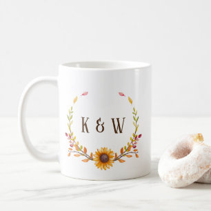 Rustikale Herbstsonnenblume Duo Monogramm Kaffeetasse