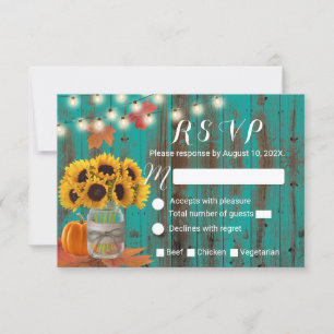 Rustikale Herbstsonnenblume Jar Aquamarin Barn Wed RSVP Karte