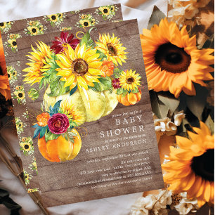 Rustikale Herbstsonnenblume Pumpkin Baby Dusche Einladung