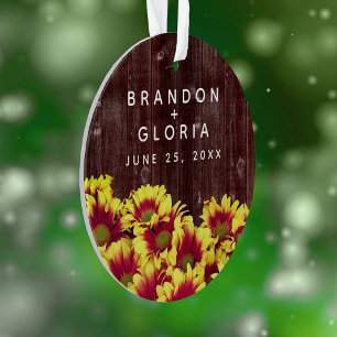 Rustikale Herbstsonnenblumen auf Zaun Hochzeit Ornament