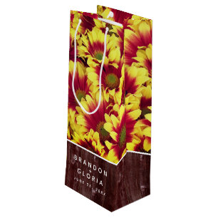 Rustikale Herbstsonnenblumen auf Zaunhochzeit Geschenktüte Für Weinflaschen