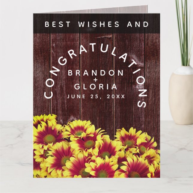 Rustikale Herbstsonnenblumen auf Zaunhochzeit Karte (Vorderseite)