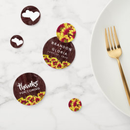 Rustikale Herbstsonnenblumen auf Zaunhochzeit Konfetti