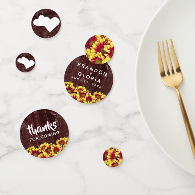 Rustikale Herbstsonnenblumen auf Zaunhochzeit Konfetti (Gruppe)