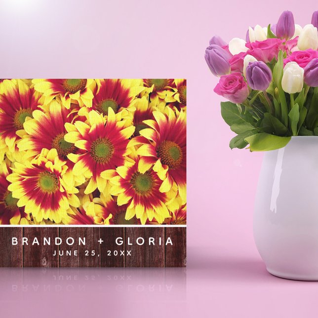 Rustikale Herbstsonnenblumen auf Zaunhochzeit Leinwanddruck (Von Creator hochgeladen)