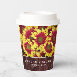 Rustikale Herbstsonnenblumen auf Zaunhochzeit Pappbecher