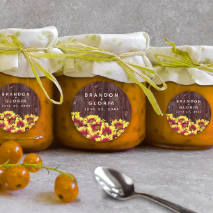 Rustikale Herbstsonnenblumen auf Zaunhochzeit Runder Aufkleber