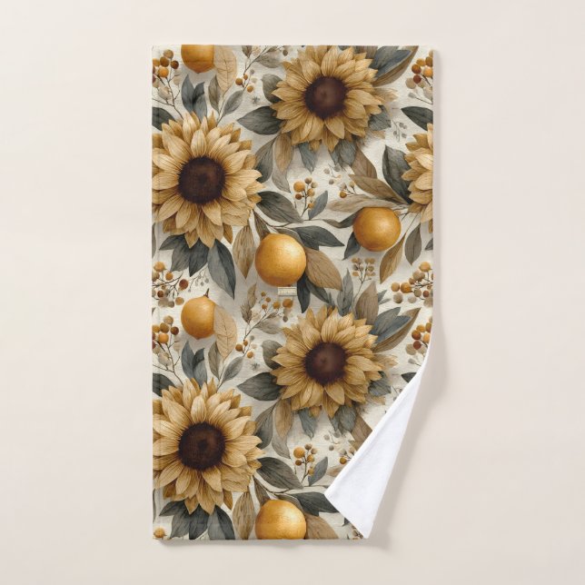 Rustikale Herbstsonnenblumen und Zitrusfrüchte Badhandtuch Set (Handtuch)