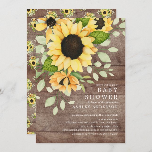 Rustikale Herbstsonnendusche mit Blumenblütendusch Einladung (Vorne/Hinten)