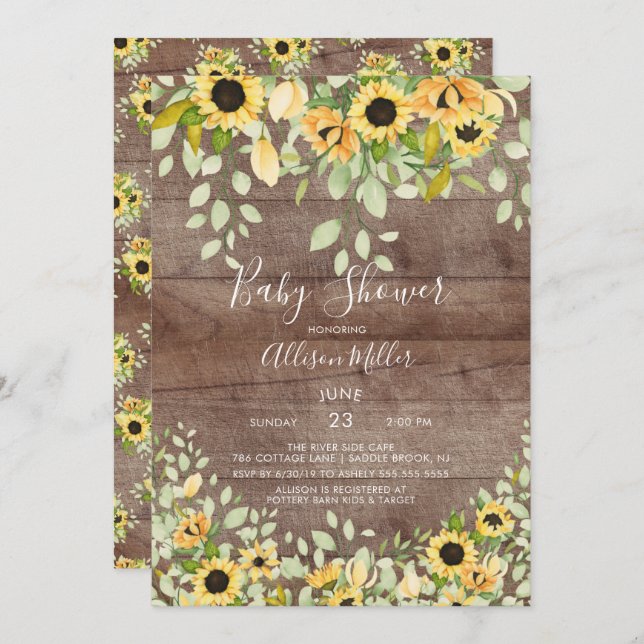 Rustikale Herbstsonnendusche mit Blumenblütendusch Einladung (Vorne/Hinten)