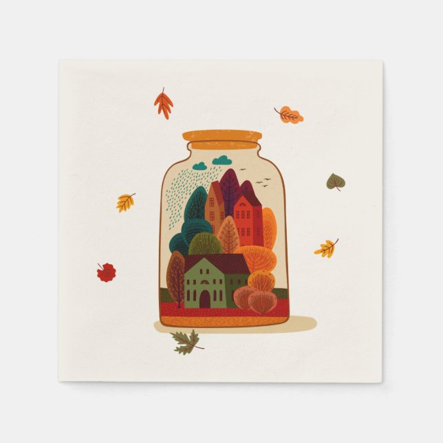 Rustikale Herbststadt im Jar Serviette (Vorderseite)