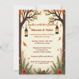 Rustikale Herbstwald-Laternen Hochzeitseinladung   Einladung
