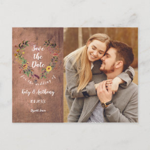 Rustikale Herz-Foto-Hochzeit Save-the-Date Ankündigungspostkarte