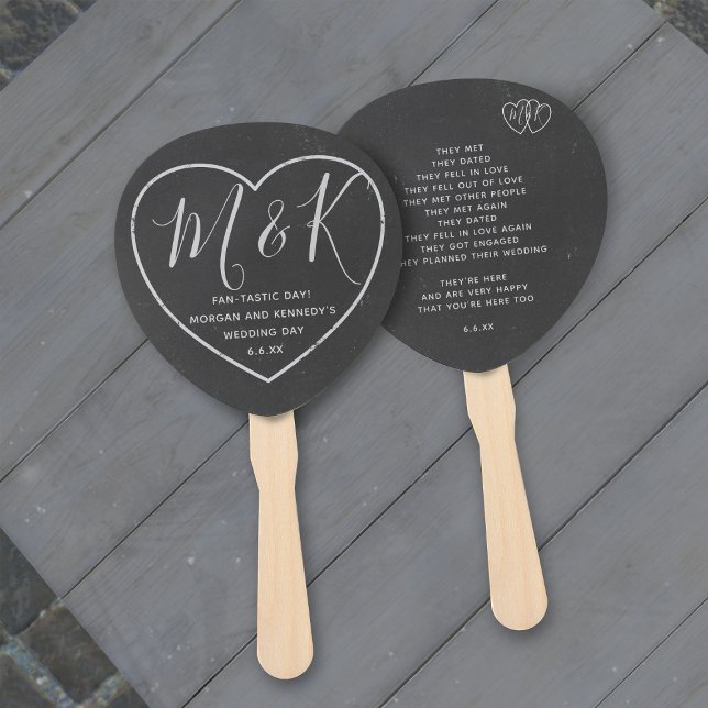Rustikale Herz-Monogramm-Kopfplatte Hochzeitshandf Fächer (Something rustic for your chalkboard wedding, a paddle shaped hand fan with space on the reverse)