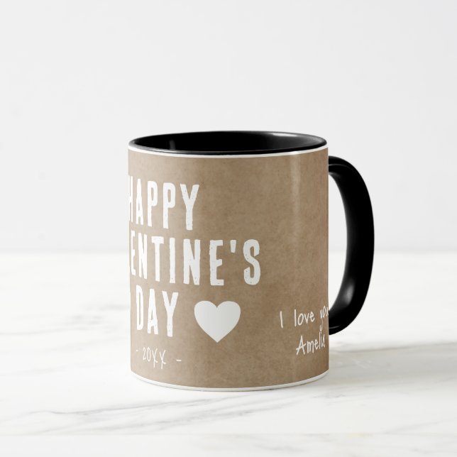 Rustikale Herzen Happy Valentinstag Freund Tasse (VorderseiteRechts)
