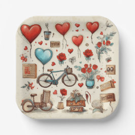 Rustikale Herzen Rot und Creme Pappteller