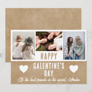 Rustikale Herzgalentine's Day Friends 3 Foto Feiertagskarte