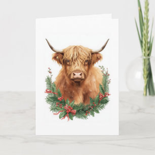 Rustikale Highland-Cow-Weihnachtskarte Feiertagskarte