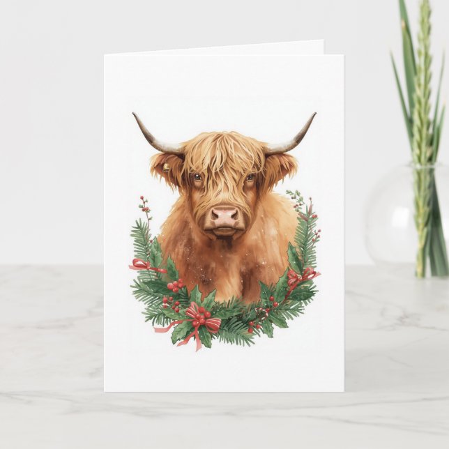 Rustikale Highland-Cow-Weihnachtskarte  Feiertagskarte (Vorderseite)