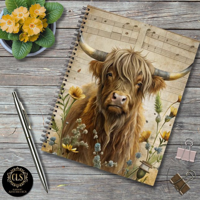 Rustikale Highland-Kuh Notizbuch (Notebook - Highland Cow Music Notes)
