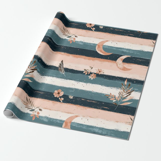 Rustikale himmlische Streifenmond Sonne Erdig (2) Geschenkpapier (Ungerollt)