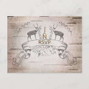 Rustikale Hirsch & Zweige Birken-Hochzeit-RSVP Einladungspostkarte