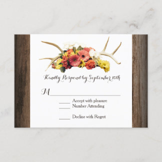 Rustikale Hirschantler Daisy Wood Wedding RSVP Car Karte