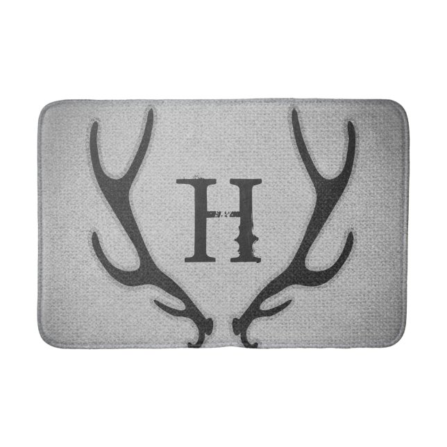 Rustikale Hirschantler Graue Imitate Burlap Countr Badematte (Vorderseite)