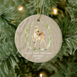 Rustikale Hirschbabys Erste Weihnachten Keramik Ornament