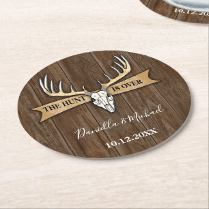Rustikale Hirschgeweih-Hirschschädel-Hochzeit Runder Pappuntersetzer