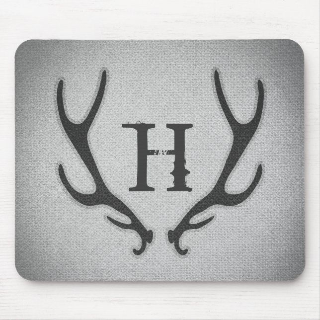 Rustikale Hirschgeweihe Grau Faux-Burlap-Textur Mousepad (Vorne)