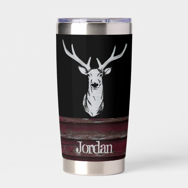 Rustikale Hirschjagd Buck Antler Name Thermobecher (Vorderseite)