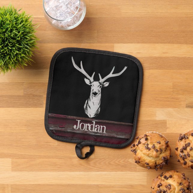 Rustikale Hirschjagd Buck Antler Name Topflappen (Oben Unten)