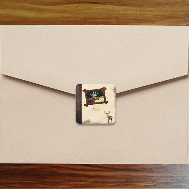 Rustikale Hirschjagd Journal Vintag Scrapbook Quadratischer Aufkleber (Von Creator hochgeladen)
